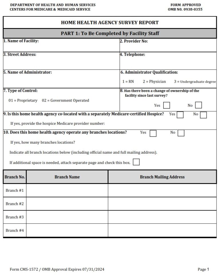 CMS 1572 – HHA SURVEY REPORT | CMS Forms