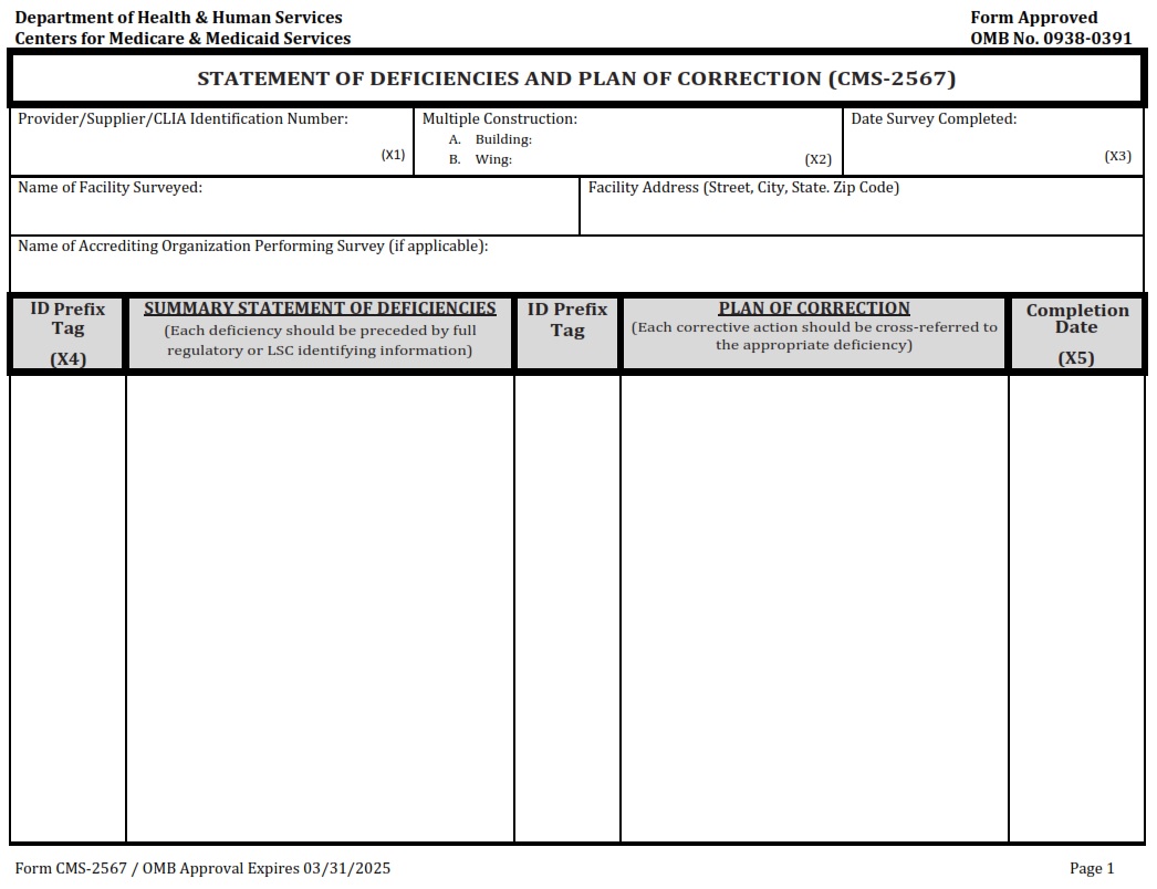 CMS 2567 - STATEMENT OF DEFICIENCIES AND PLAN OF CORRECTION Page 1