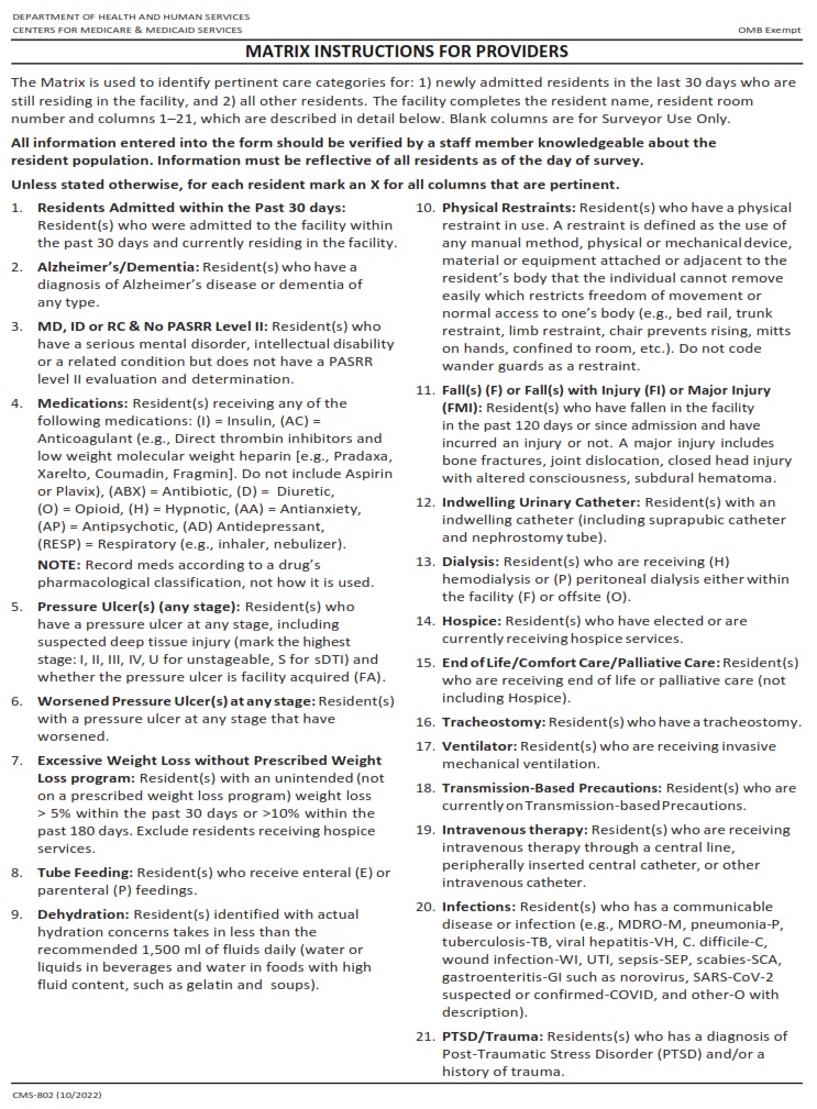 CMS 802 - Roster Sample Matrix page 1