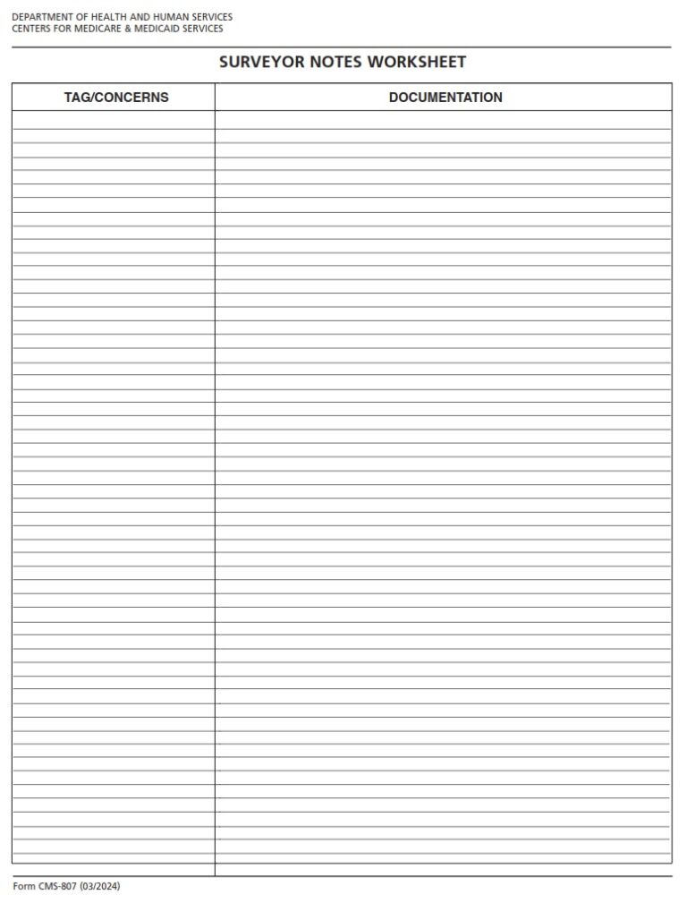 CMS 807 – Surveyor Notes Worksheet | CMS Forms