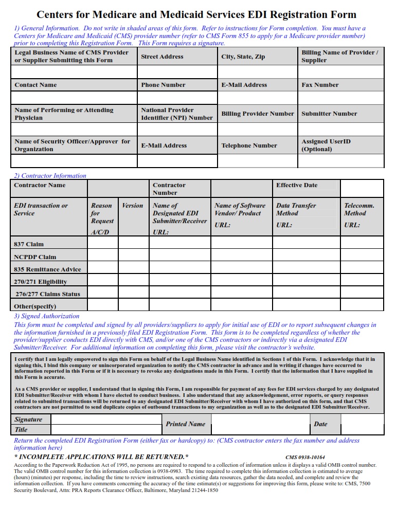 CMS 10164 – Centers for Medicare and Medicaid Services EDI Registration ...