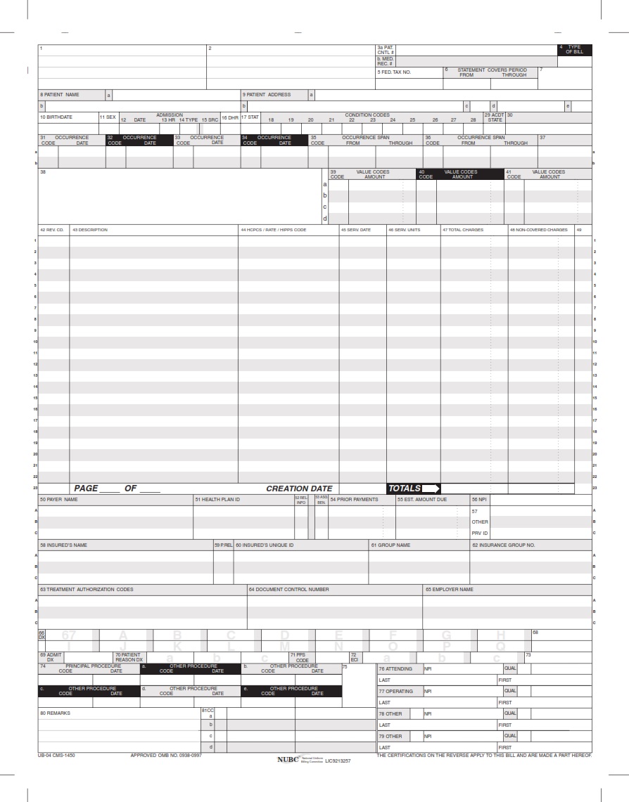 CMS 1450 – UB-04 Uniform Bill | CMS Forms