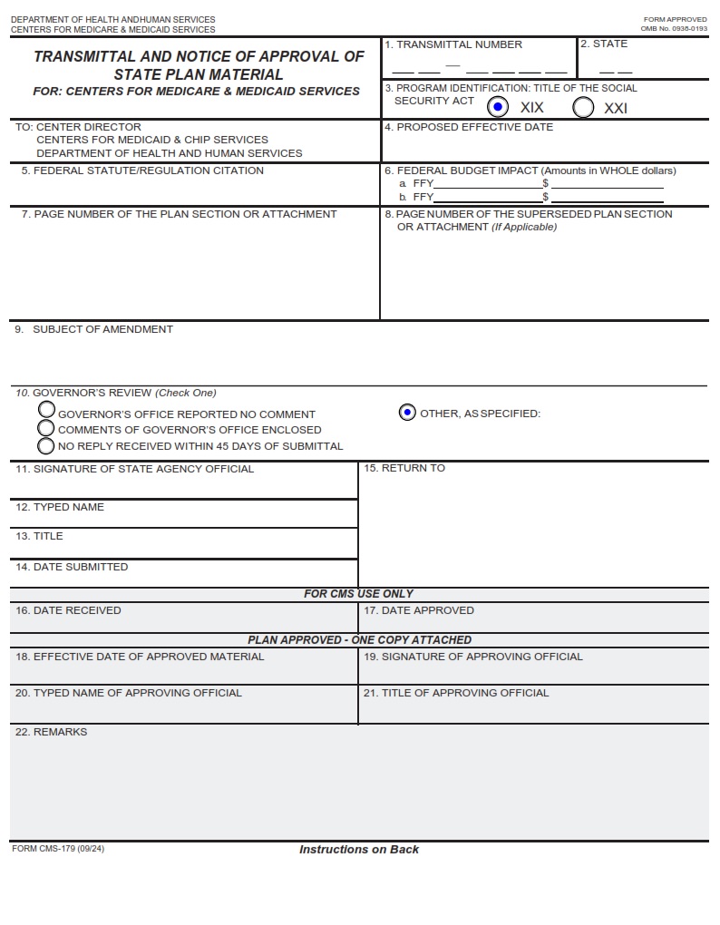 CMS 179 – Transmittal And Notice Of Approval Of State Plan Material ...