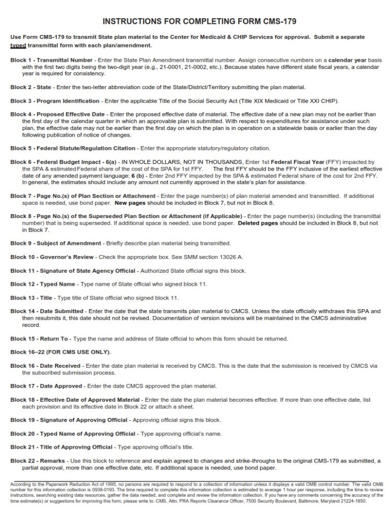 CMS 179 – Transmittal And Notice Of Approval Of State Plan Material ...