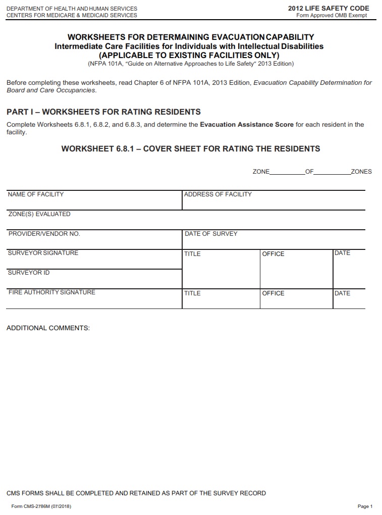 CMS 2786M – Worksheet for Determining Evacuation Capability – ICF-IID ...