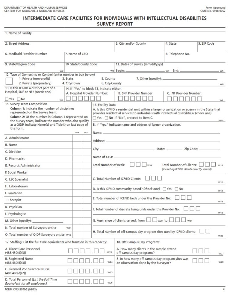 CMS 3070G – ICF/IID Survey Report | CMS Forms
