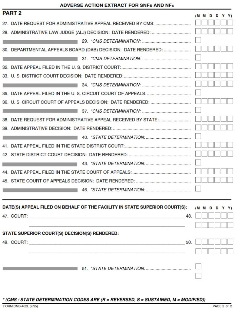 Usace Nfs Form CMS 462L – ADVERSE ACTI0N EXTRACT FOR SNFs AND NFs | CMS Forms