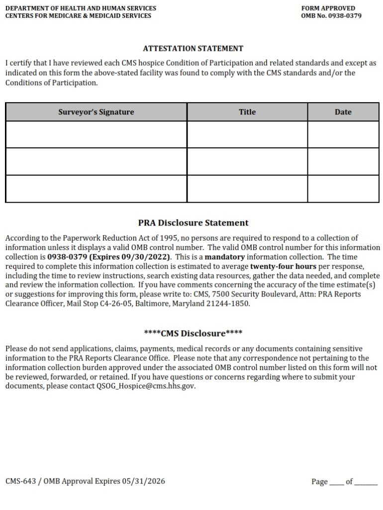 CMS 643 (28 KB) – Hospice Survey AND Deficiencies Report | CMS Forms