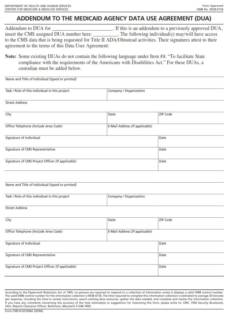 Cms Addendum CMS R-0235MA – Addendum to the Medicaid State Agency Data Use Agreement ...